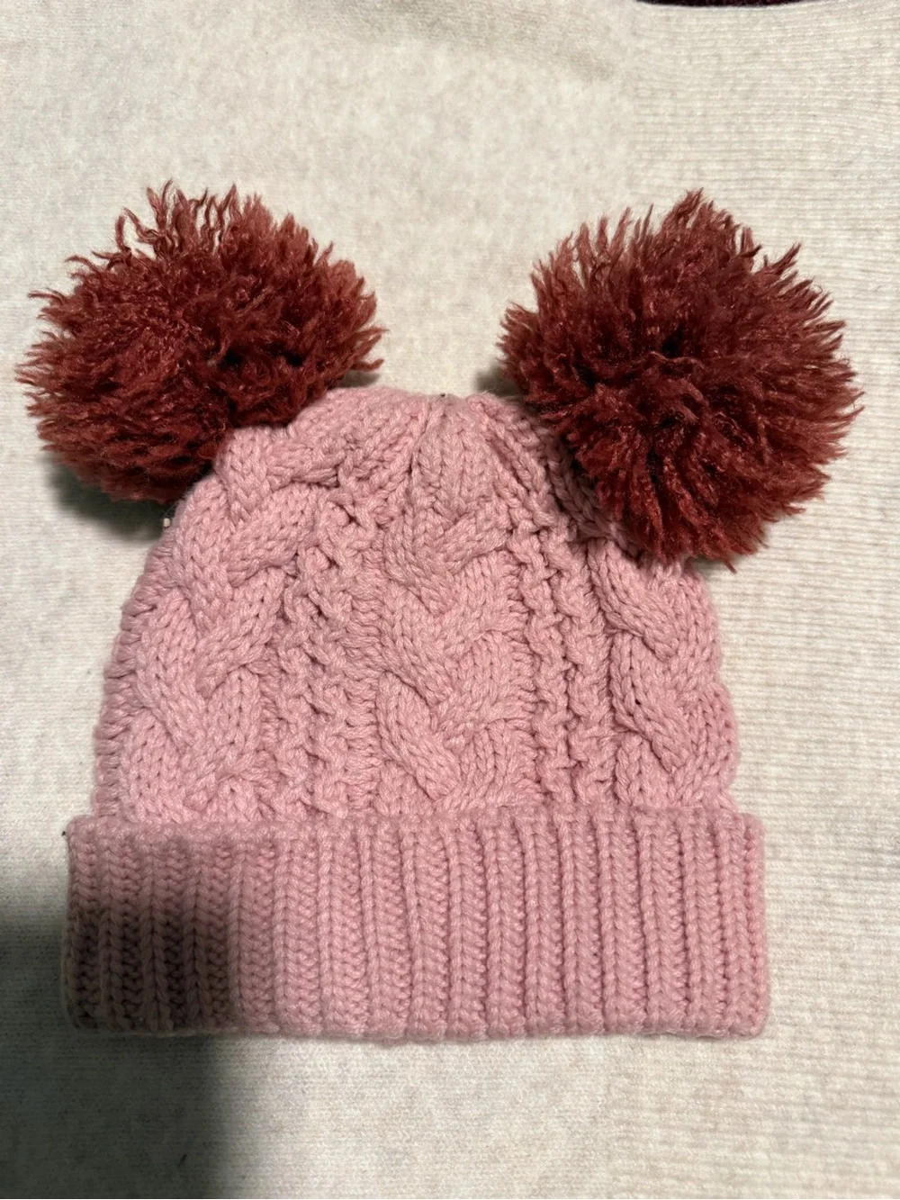 Kids Pink Knit Pom-Pom Beanie Hat
